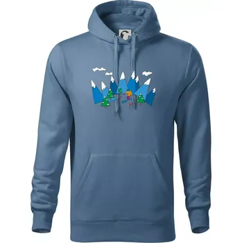 Pánská mikina Lyžař a barevné hory - Mikina pánská Cape s kapucí - 4XL ( Denim )