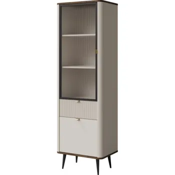 Obývací stěna Vitrína Rotevio 1S1D1W RT03, Barva: kašmír / kašmír + ořech MIRJAN 5903211425554