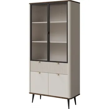 Knihovna Vitrína Rotevio 1SD2W RT02, Barva: kašmír / kašmír + ořech MIRJAN 5903211425530