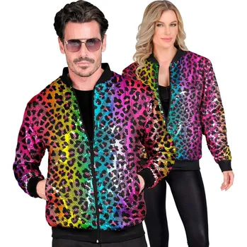 Karnevalový kostým Duhový třpytivý párty bomber s animací leoparda - L/XL