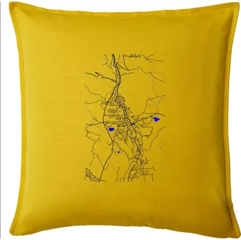 Polštář Vrchlabí - Mapa s vodními toky - Polštář 50x50 - 50x50 - Pouze potah ( Žlutá )