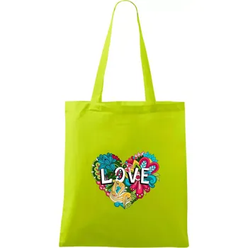 Nákupní taška Love nápis květovaný - Taška bavlněná - 42 x 38 cm ( Limetková )
