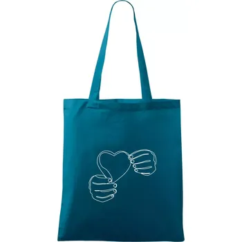 Ruka držící srdce jedním tahem - Taška bavlněná - 42 x 38 cm ( Petrolejová )