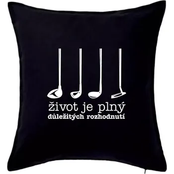 Polštář Golf - důležitá rozhodnutí - Polštář 50x50 - 50x50 - Pouze potah ( Černá )