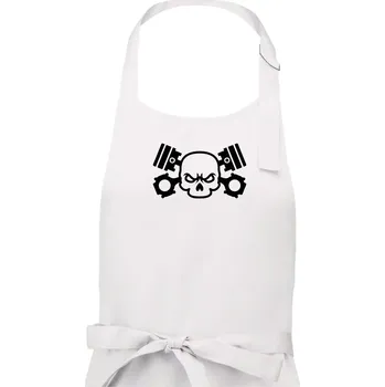 Kuchyňská zástěra Lebka písty - Dámská zástěra na vaření - Univerzální velikost ( Bílá )