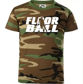 Chlapecké tričko Floorball nápis rovný - Dětské maskáčové triko - 134 cm/8 let ( Hnědý maskáč )