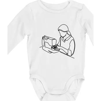 Švadlena a šicí stroj jedním tahem - Body kojenecké s dlouhým rukávem - Dlouhý r. 3-6 měs ( Bílá )