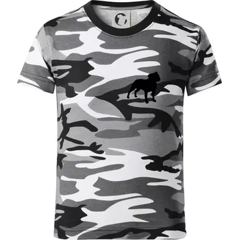 Chlapecké tričko Americký stafordširský teriér Na prsu - Dětské maskáčové triko - 104-110cm / 3-4 roky ( Šedý maskáč )