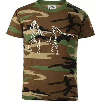 Kůň silueta - Dětské maskáčové triko - 146 cm/10 let ( Hnědý maskáč )