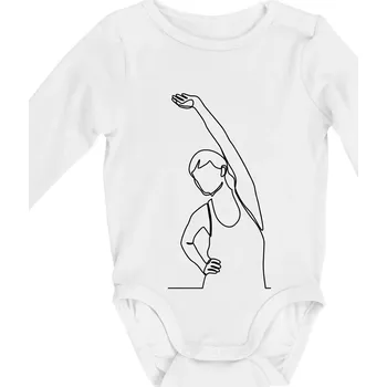 Protahující se žena jedním tahem - Body kojenecké s dlouhým rukávem - Dlouhý r. 3-6 měs ( Bílá )