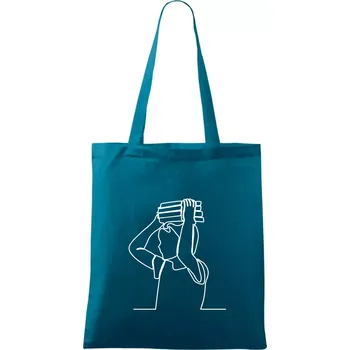 Student a kniha jedním tahem - Taška bavlněná - 42 x 38 cm ( Petrolejová )