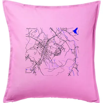 Polštář Kopřivnice - Mapa s vodními toky - Polštář 50x50 - 50x50 - Pouze potah ( Růžová )