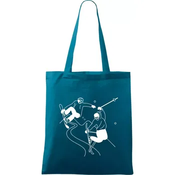 Lyžovaní - kresleny obrázek - Taška bavlněná - 42 x 38 cm ( Petrolejová )