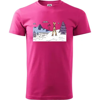 Pánské tričko Panorama lyžování - Klasické pánské triko vyšší gramáže - S ( Purpurová )