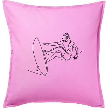 Polštář Surfař na vlně jedním tahem - Polštář 50x50 - 50x50 - Pouze potah ( Růžová )