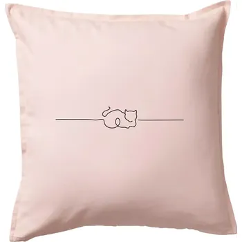 Polštář Kočka linka kreslená - Polštář 50x50 - 50x50 - Včetně výplně ( Světle růžová )