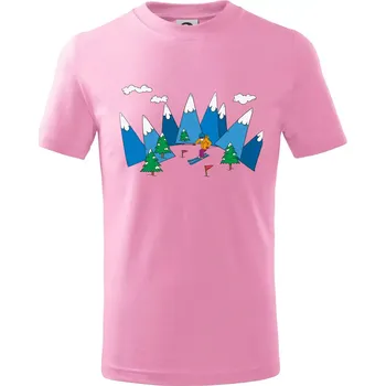 Chlapecké tričko Lyžař a barevné hory - Tričko dětské bavlněné - 146 cm/10 let ( Růžová )