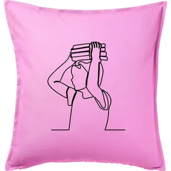 Polštář Student a kniha jedním tahem - Polštář 50x50 - 50x50 - Pouze potah ( Růžová )
