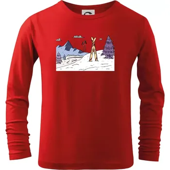 Panorama lyžování - Triko dětské Long Sleeve - 158 cm/12 let ( Červená )