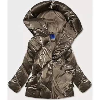 Dámská bunda Tmavě zlatá metalická krátká dámská zimní bunda puffer (omdl-022) odstíny žluté M (38)