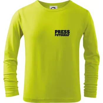 Chlapecké tričko Novinář nápis - Press Fotograf - Triko dětské Long Sleeve - 122 cm/6 let ( Limetková )