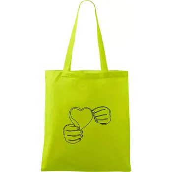Ruka držící srdce jedním tahem - Taška bavlněná - 42 x 38 cm ( Limetková )