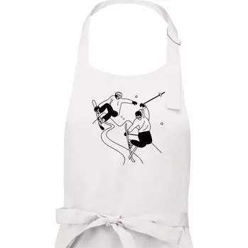 Kuchyňská zástěra Lyžovaní - kresleny obrázek - Dámská zástěra na vaření - Univerzální velikost ( Bílá )