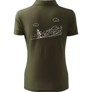 Kreslený lyžař na horách - Polokošile dámská Pique Polo - XS ( Military )