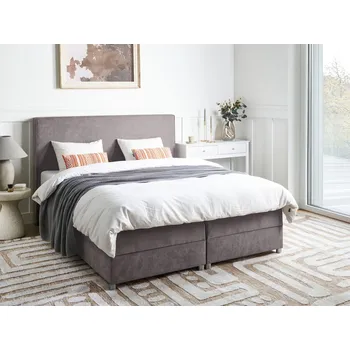 Postel Kontinentální čalouněná postel taupe 160 x 200 cm s matrací ložnice Beliani
