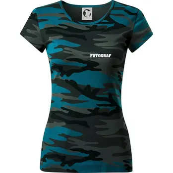 Dámské oblečení Novinář nápis - Fotograf - Dámské maskáčové triko - S ( Petrolejová maskáč )