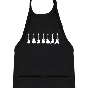 Kuchyňská zástěra Kytary v řadě - Dětská zástěra na vaření - Univerzální velikost ( Černá )