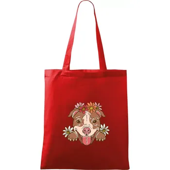 Nákupní taška Americký stafordširský teriér hlava s květinami - Taška bavlněná - 42 x 38 cm ( Červená )