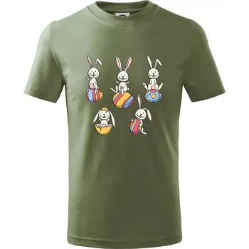 Chlapecké tričko Velikonoční zajíci - Tričko dětské bavlněné - 98 cm / 2 roky ( Khaki )