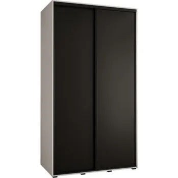 Šatní skříň Šatní skříň s posuvnými dveřmi DAVOS 140cm | Bílá / černá / černé pojezdy