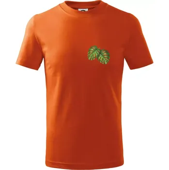 Monstera listy na prsu - Tričko dětské bavlněné - 146 cm/10 let ( Oranžová )