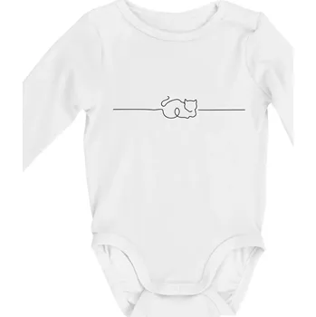 Kojenecký body Kočka linka kreslená - Body kojenecké s dlouhým rukávem - Dlouhý r. do 3 měs ( Bílá )