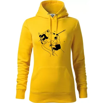 Dámská mikina Lyžovaní - kresleny obrázek - Mikina dámská Cape s kapucí - S ( Žlutá )