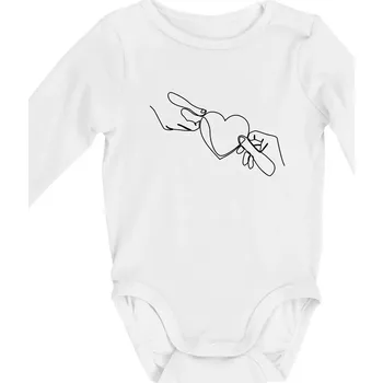 Dvě ruce a srdce jedním tahem - Body kojenecké s dlouhým rukávem - Dlouhý r. do 3 měs ( Bílá )