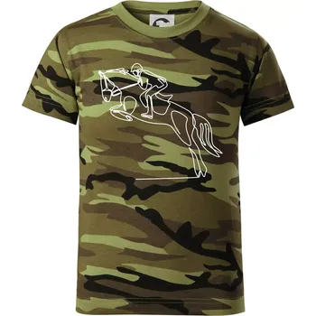 Jízda na koni jedním tahem - Dětské maskáčové triko - 122 cm/6 let ( Zelený maskáč )