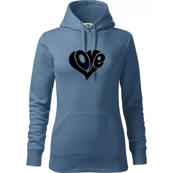 Dámská mikina Love nápis jednoduchý - Mikina dámská Cape s kapucí - S ( Denim )