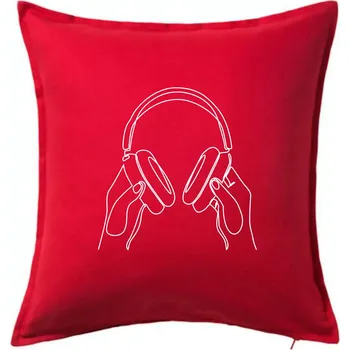 Polštář Sluchátka jedním tahem - Polštář 50x50 - 50x50 - Včetně výplně ( Červená )
