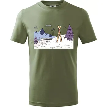 Chlapecké tričko Panorama lyžování - Tričko dětské bavlněné - 134 cm/8 let ( Khaki )