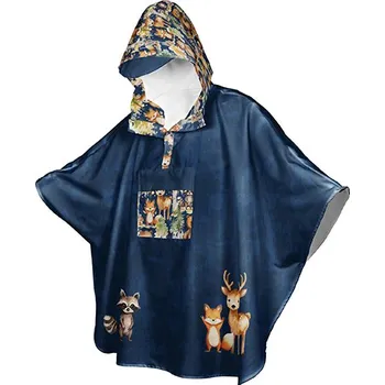 Panel se střihem na dětskou pláštěnku Iris lesní dobrodružství zvířátek tmavě modrá 146 - 170