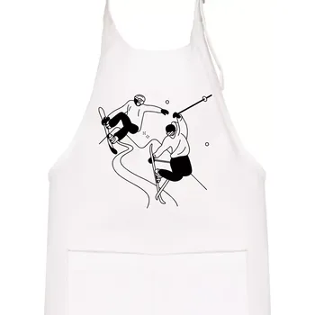 Kuchyňská zástěra Lyžovaní - kresleny obrázek - Dětská zástěra na vaření - Univerzální velikost ( Bílá )