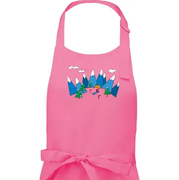 Kuchyňská zástěra Lyžař a barevné hory - Dámská zástěra na vaření - Univerzální velikost ( Růžová )