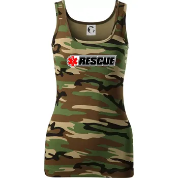 Dámské tričko Záchranář rescue kříž červený - Dámské Maskáčové tílko - M ( Hnědý maskáč )