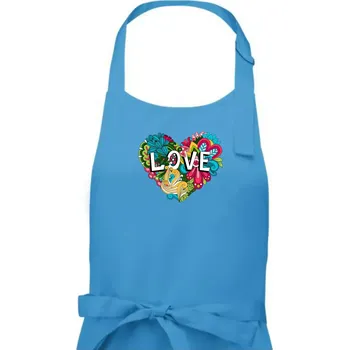Kuchyňská zástěra Love nápis květovaný - Dámská zástěra na vaření - Univerzální velikost ( Světlý tyrkys )