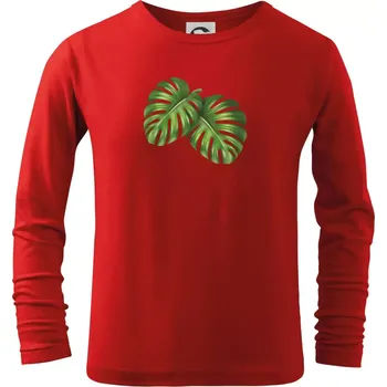 Chlapecké tričko Monstera - dva listy - Triko dětské Long Sleeve - 158 cm/12 let ( Červená )