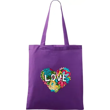 Love nápis květovaný - Taška bavlněná - 42 x 38 cm ( Fialová )