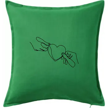 Polštář Dvě ruce a srdce jedním tahem - Polštář 50x50 - 50x50 - Pouze potah ( Středně zelená )